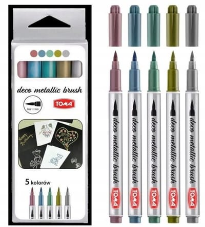 Toma Decoratieve Metallic Markers Set - 5 Stuks met Penseelpunt