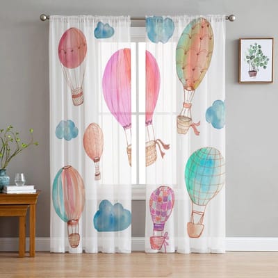 Heteluchtballon Wolken Kleurrijk Tule Gordijn Thuiskantoor Raamdecoratie Slaapkamer Keuken Balkon Modern Doorschijnend Gordijn 135W x 114H(cm)