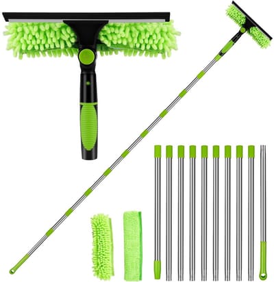 KAD® Ramenwasser Telescopisch - Ramen Reinigen zonder Ladder - Ramenwasser met Uitschuifbare Steel - Groen - 45cm x 17cm x 10cm