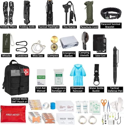 Noodpakket 4-in-1: 200-delig Overlevingsset (Khaki), Noodradio, Waterfilter & Gasfornuis