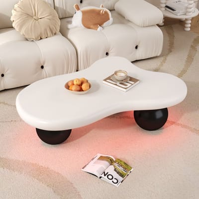 Salontafel wolk - bijzettafel - LED-lampen - onregelmatige Koffietafel - MDF - 95x62x32 cm - Tweekleurig ontwerp - Wit