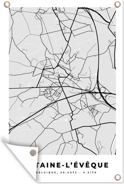 Muurdecoratie Stadskaart – Zwart Wit - Kaart – Fontaine l'Évêque – België – Plattegrond - 120x180 cm - Tuinposter - Tuindoek
