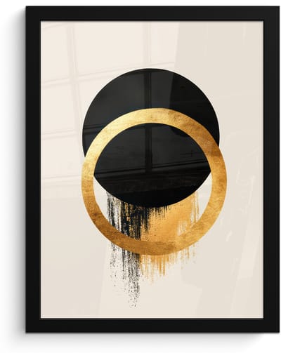 Poster in lijst - Fotolijst 30x40 cm - Posters - Abstract ontwerp - Zwarte cirkel - Verfvlekken - Posterlijst zwart - Decoratie - Wanddecoratie woonkamer - Muurdecoratie slaapkamer