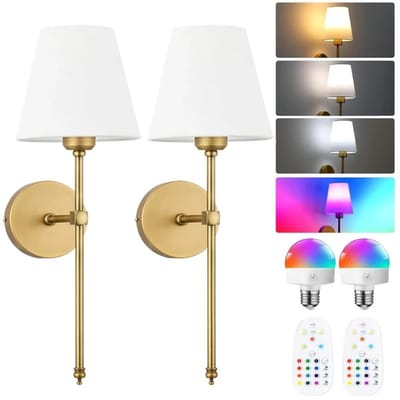 Lifero Wandlamp - Wandlampen - Lamp Muur - Wandverlichting - Goud Wit Lampenkap - Wanddecoratie Slaapkamer, Woonkamer - Lampen