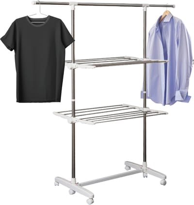 Droogrek - Wasrek - Wasdroogrek - Droogtoren - Verrijdbaar - Inklapbaar - 4 niveau's - Hooogte 154 cm