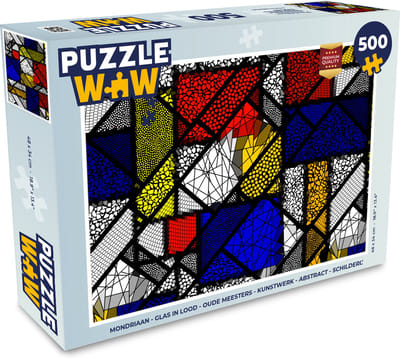 Puzzel Mondriaan - Glas in lood - Oude Meesters - Kunstwerk - Abstract - Schilderij - Legpuzzel - Puzzel 500 stukjes