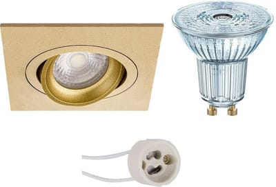 LED Spot Set - LEDVANCE Parathom PAR16 940 36D - Pragmi Borny Pro - GU10 Fitting - Dimbaar - Inbouw Vierkant - Mat Goud - 3.4W - Natuurlijk Wit 4000K - Kantelbaar - 92mm