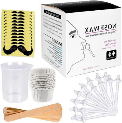 Nose Wax Kit voor Neushaarverwijdering - 100 g Wax, 20 Applicators, 10 Containers en 10 Snor Stencils voor Mannen en Vrouwen, Veilig en Eenvoudig in Gebruik
