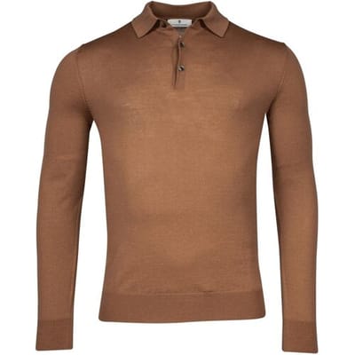 Thomas Maine Trui Fine Merino Pullover Polo Long Sleeve Single Knit Honey Brown / male