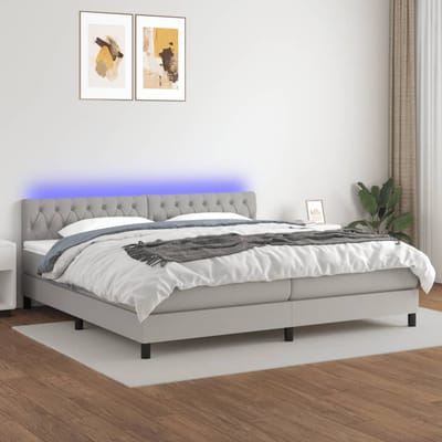 vidaXL - Boxspring - met - matras - en - LED - stof - lichtgrijs - 200x200 - cm
