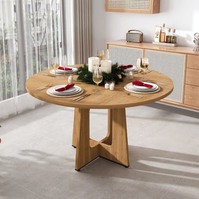 PHOEBE CAT Ronde Eettafel - Diameter 120 cm - MDF - Houtlook - Geschikt voor 4 personen - Natuurlijk