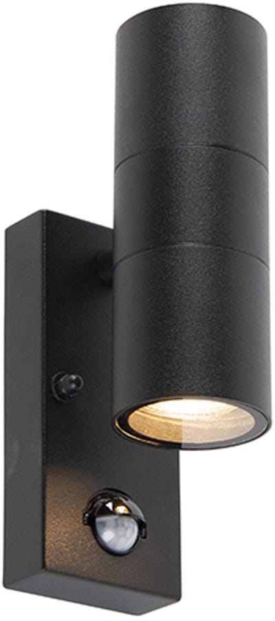 QAZQA duo - Moderne Wandlamp met Bewegingsmelder | Bewegingssensor | sensor Up Down voor buiten - 2 lichts - D 11 cm - Zwart - Buitenverlichting