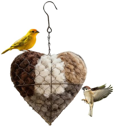 Vogelvoederstation - Harten-nest van katoen - Met metalen vulbare kooi - Voor vogels in de tuin - SnelShoppen
