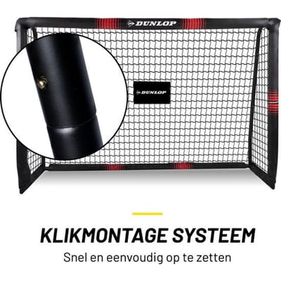 Dunlop Voetbaldoel - Voetbal Goal 180 x 120 x 60 cm - Voetbalgoal Groot - Buitenspeelgoed voor Kinderen en Volwassenen - Snelle Montage - Voetbal Training Doel - Metaal - Zwart/ Rood