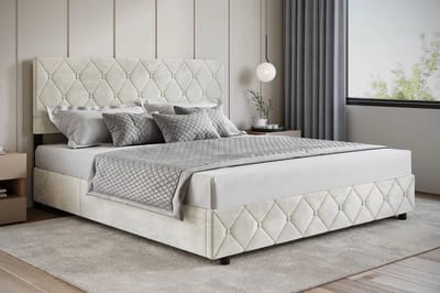 Meubella - Tweepersoonsbed Hernandez - Beige 180x200 cm - Met gaslift