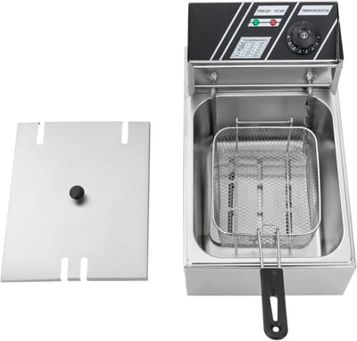 Elektrische Friteuse - Frituurpan - Thuis Frituren - Traploos Regelbare Thermostaat - 6 Liter Inhoud - Zilver
