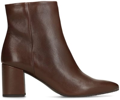 Manfield - Dames - Bruine leren enkellaarsjes met hak - Maat 37