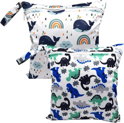 Wetbag voor Kleuterschool: waterdichte luiertas voor zwemmen, badspullen en stoffen luiers - 2 stuks, 28x30 cm