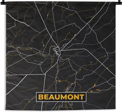 Wandkleed - Wanddoek - Goud - Kaart - Beaumont - Plattegrond - Stadskaart - 180x180 cm - Wandtapijt