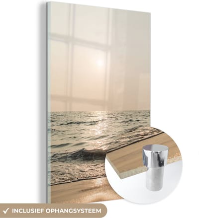 MuchoWow® Glasschilderij 120x180 cm - Schilderij acrylglas - Zee - Strand - Zon - Foto op glas - Schilderijen