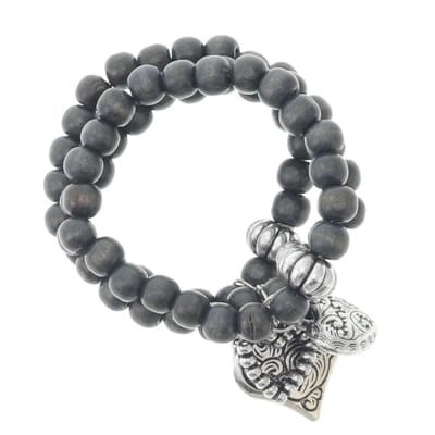 Behave - Kralenarmband grijs hartjesbedels - romantische basic stijl