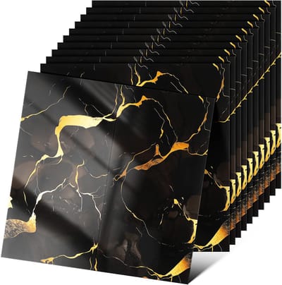 20 Stuks Zelfklevende Marmer Folie - 30x60 cm - Waterdicht & Slijtvast voor Keuken & Badkamer - Zwarte Marmer Tegel Sticker