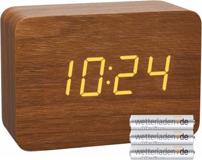 Draadloze Wekker - Digitale Klok - Tijd Weergeven - Onzichtbaar Display - 100 x 70 x 41 mm - Houtlook Zwart