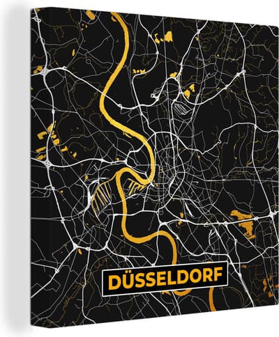 Canvas Schilderij Düsseldorf - Goud - Stadskaart - Plattegrond - Kaart - Duitsland - 20x20 cm - Wanddecoratie