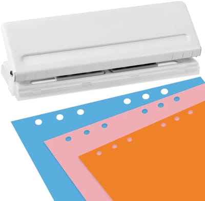 Gatenperforator met 6 Compartimenten voor A4, A5, A6 en B7, Geschikt voor 8 Bladen, Metaal en Wit