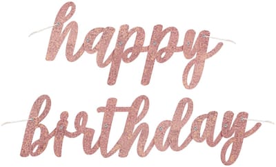 UNIQUE - Kartonnen Happy Birthday slinger roségoud glitter 84 cm voor verjaardag