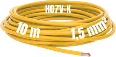 Kalitec 10 meter H07V-K 1,5 mm² gele bedradingskabel I kernkabel flexibel I PVC enkeladerig I meeraderig 1,5 mm2 I bedrading fijnaderig I enkele kabel I kabel massief I schakeldraad