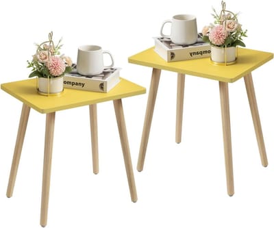 Bijzettafels Woonkamer - Set van 2 - Decoratie Plaatsen - Massief Houten Poten - 40x30x42 cm - Geel