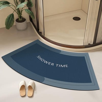 Tapis de sol de salle de bain incurvé en forme d'éventail, tapis de douche, tapis en terre de diatomée à forte absorption, tapis antidérapant pour porte de salle de bain 40 * 75CM
