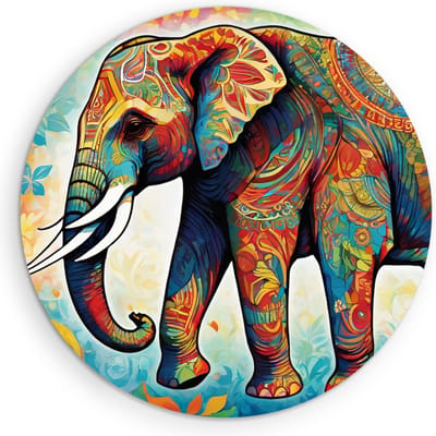 Saammp Muurcirkel Hout - Olifant - Kleurrijke kunst - Dieren - Ø 90 - Wandcirkel - Wanddecoratie Cirkel - Muurdecoratie Woonkamer - Slaapkamer decoratie - Rond Schilderij