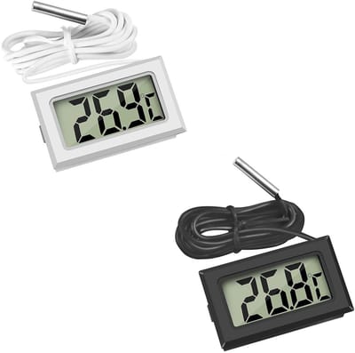 Dailygoods- Digitale Thermometer - 2 Stuks - LCD Thermometer - Buitenbehuizing - Voor Reptielen/Aquarium - Zwart/Wit