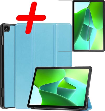Hoesje Geschikt voor Lenovo Tab M10 (3e / 3rd generatie) - Met Screenprotector - Trifold Bookcase - Hard Cover - Hardcover Book Case - Tablet Hoes - Lichtblauw