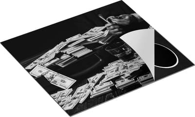 Chefcare Inductie Beschermer Dollar Geld Briefjes op Tafel van de Maffia - Zwart Wit - 60x50 cm - Afdekplaat Inductie - Kookplaat Beschermer - Inductie Mat