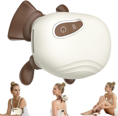 Belle's product-4D draadloze nek- en schoudermassager -Nekmassage apparaat Draadloos- Bionische handmassage & diepe weefselmassage - Draagbare kneedmassage met acupressuur - 3 standen - Voor rug, nek en schouders-bruin-Belle's product
