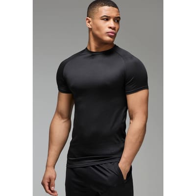 Heren Actieve Lichtgewicht Essentials Gym Muscle Fit Raglan T-shirt | Black | Size Small