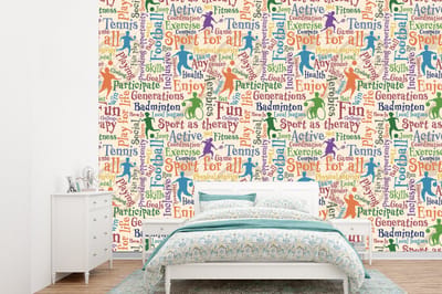 Behang - Fotobehang Patroon - Sport - Alfabet - Quotes - Breedte 360 cm x hoogte 260 cm