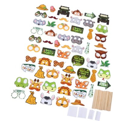 Kit d'accessoires animaux 60 pièces Papier Amusant Fête Jungle Décorations Selfie Fournitures de fête à thème pour Baby Shower Anniversaire