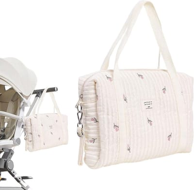 JGS Premium - Draagbare geborduurde babyluiertas met grote capaciteit van katoen - Ideaal voor onderweg - Tulpdesign