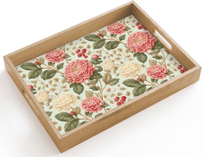 Dienblad hout 40x30 cm - Schootdienblad - Klassiek - Botanisch - Veelkleurig - Borrelplank rechthoek - Plateau dienbladen