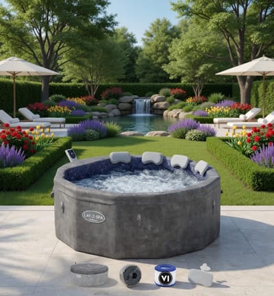 Lay-Z-SPA Energy-Saving Whirlpool with Foam Panels Carrara AirJet with App Control + Integrated UltraFit Pump Unit for 6 People Diameter 170 x 65 cm, Dark Alabaster Look-Mobili Bella