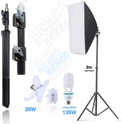 Professionele Softbox fotostudio set HiCHiCO® - Studiolampen - Studioflitsers - Foto Studio Verlichting Kit, Achtergrond Support System Softbox Paraplu tripod Stand 210Cm - fotolamp fotografie softbox - 1x 135w, 1x 28w LED-Verlichting - Fotostudioset