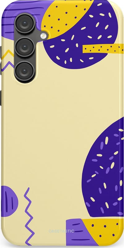 Casetastic hoesje geschikt voor Samsung Galaxy S23 FE - Dubbellaagse bescherming - Geo zigzag - Fashion Case - Crème Blauw Geel