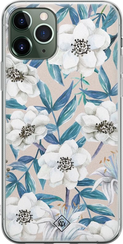 Casimoda® hoesje - Geschikt voor iPhone 11 Pro Max - Bloemen / Floral blauw - Siliconen/TPU telefoonhoesje - Backcover - Bloemen - Blauw