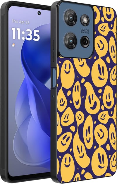 Smartphonica Telefoonhoesje Geschikt voor Motorola Moto G Power 2025 / G Play 2025 met smiley opdruk - TPU backcover case emoji design - Paars Geel geschikt voor Motorola Moto G Play 2025;Motorola Moto G Power 2025