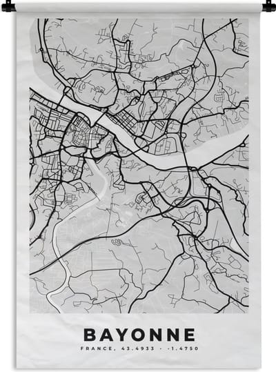 Wandkleed - Wanddoek - Kaart - Stadskaart - Bayonne - Plattegrond - Frankrijk - 120x180 cm - Wandtapijt