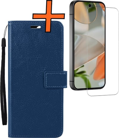 Hoes - Met Screenprotector - Geschikt voor Google Pixel 10 - Luxe Pasjeshouder - Bookcase Portemonee - Flip Case - Kunstleer Book Case - Flipcase - Book Cover - Walletcase - PortemonneeHoes - Donkerblauw